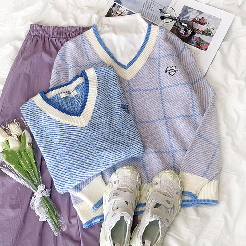 Women's Sweaters Women Casual Loose Knitted Sweater Ladies Winter Fashion Korean Long Sleeves V-Neck Patchwork Plaid Sueter Female Streetwea, Lan
Women's Sweaters Women Casual Loose Knitted Sweater Ladies Winter Fashion Korean Long Sleeves V-Neck Patchwork Plaid Sueter Female Streetwea, Lan