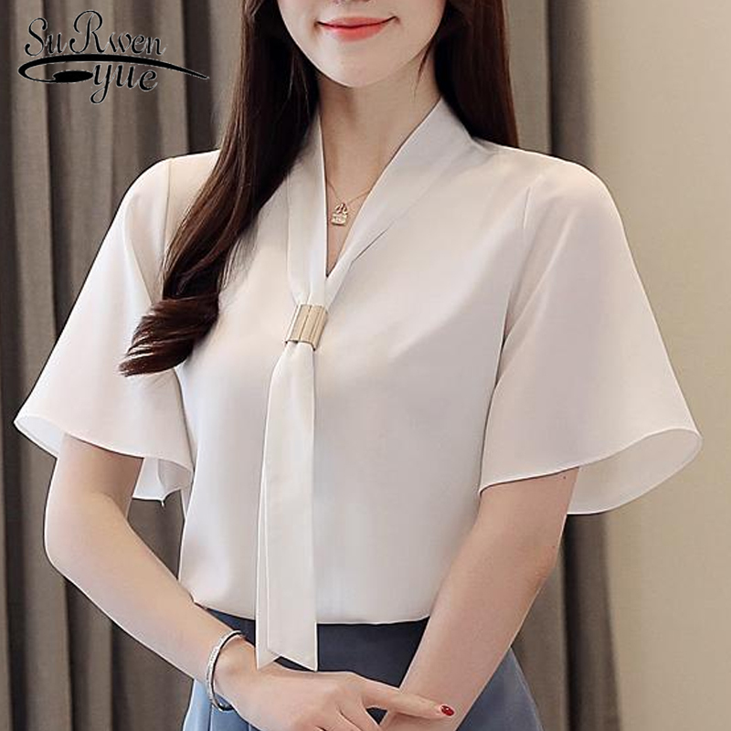 blusas mujer de modablusas femininas elegante womens tops and blouses plus size women white OL chiffon 4097 50 210427