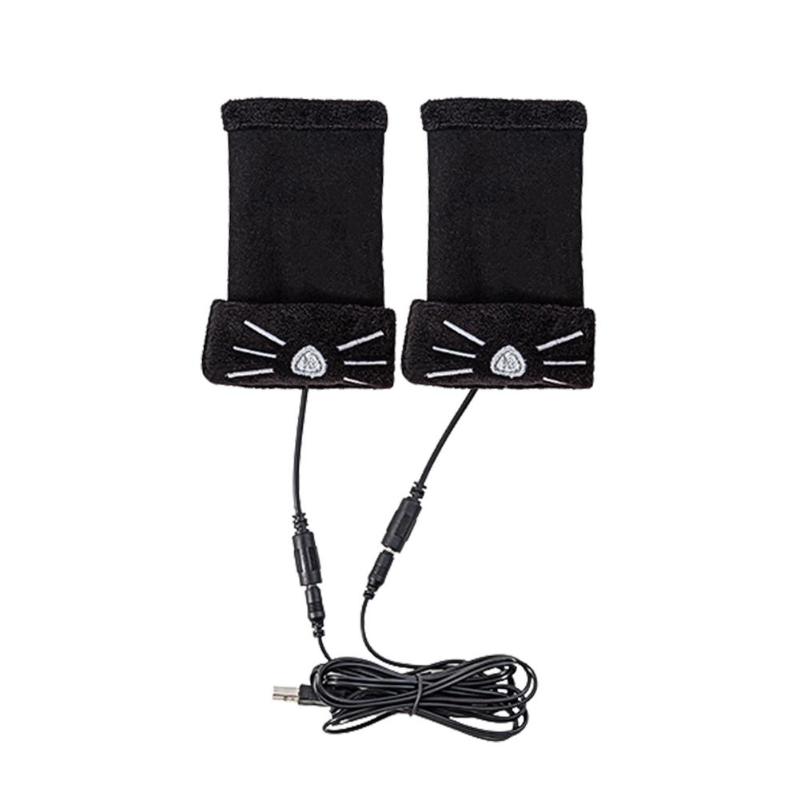Sports Gloves USB Heating Lovely Fingerless Double-sided Heated Winter Warm For Women Men Typing Gaming, Black