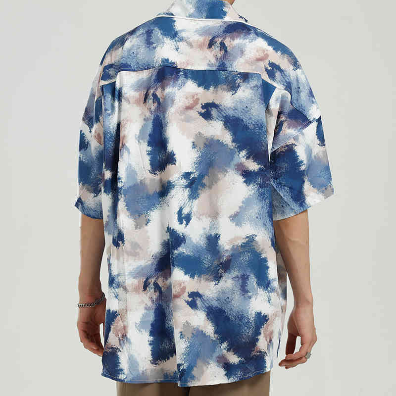 IEFB Men's Clothing Oversized Tie Dye Short Sleeve Shirt For Men Korean Fashion Loose Spring Summer Tops For Men 9Y5660 210524