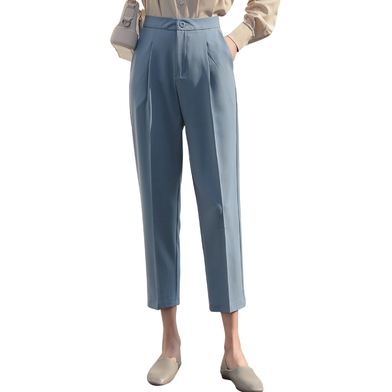 High-waisted Suit Pants Women's Summer White Nine-Point Straight Casual Loose Harron Small Woman Clothes 908D 210420