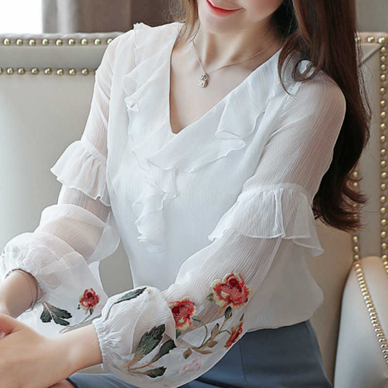Blusas Mujer De Moda Floral Embroidery Ruffles Chiffon Blouse Shirt Long Sleeve White Blouse Women Tops Blusa Feminina C38 210602 
Blusas Mujer De Moda Floral Embroidery Ruffles Chiffon Blouse Shirt Long Sleeve White Blouse Women Tops Blusa Feminina C38 210602