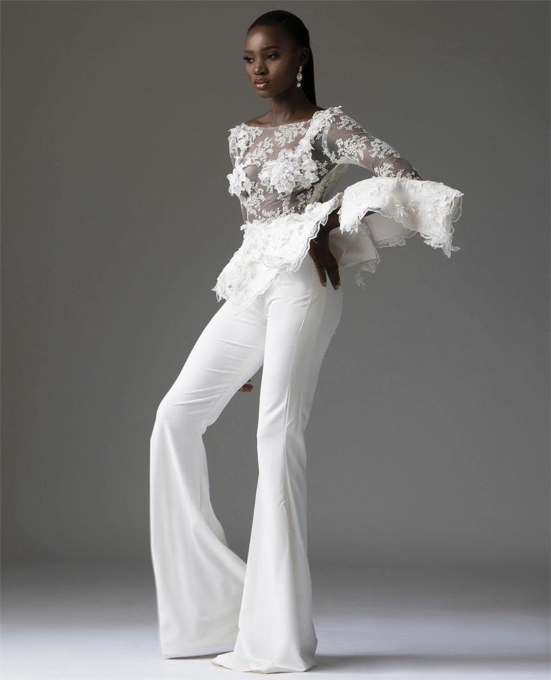 2 Pieces Chic Evening Dresses With Flared Sleeves Appliqued Lace Ruched Satin Fashion Formal Prom Dress Sheath Custom Made Marrige Gowns Robe De Marié