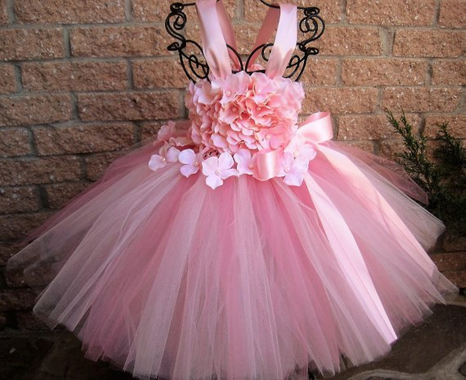Girls Green Petals Tutu Dress Kids Flower Straps Ball Gown with Ribbon Bow Pageant Gowns Children Christmas Wedding Party Costume Dresses