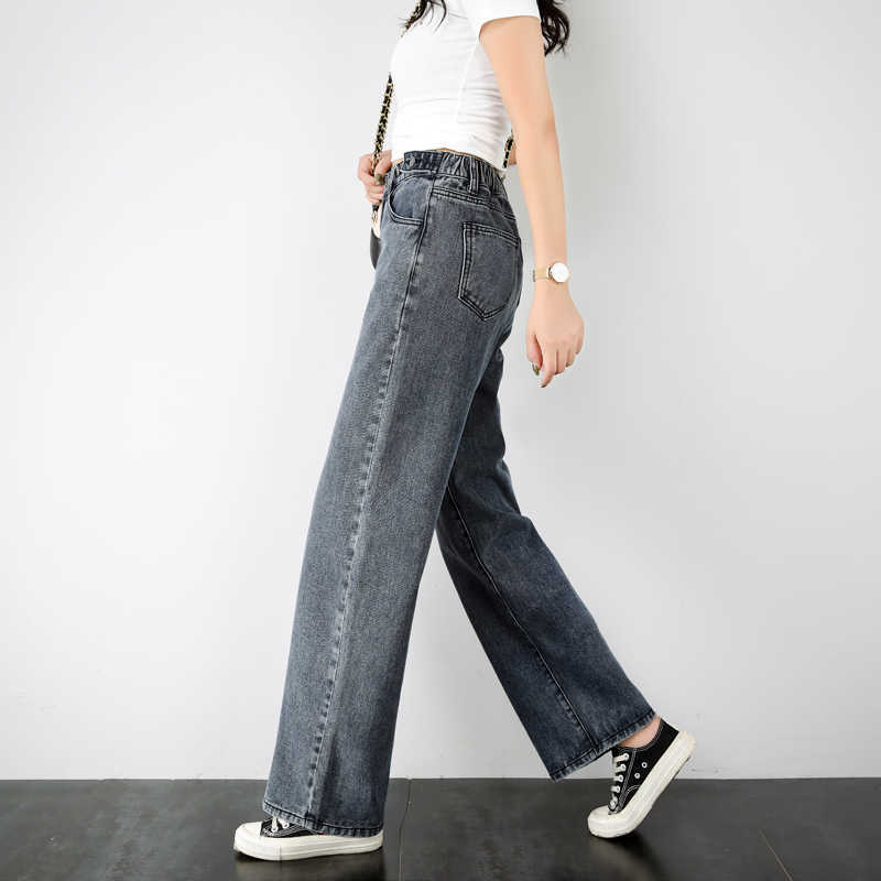Women Elastic High waist Flare jeans wide leg pants fashion Simple Female casual Denim mom trousers Large size 5XL 210922