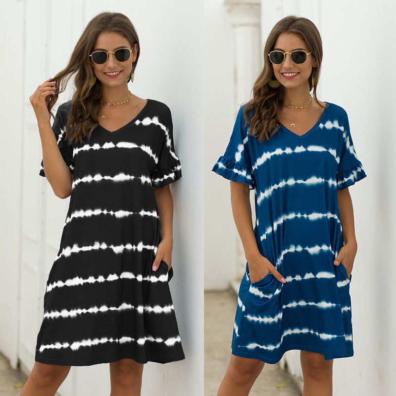 2 colors women dresses pocket stripe tie-dye casual loose short sleeve dress summer v-neck fashion temperament, Black;gray
2 colors women dresses pocket stripe tie-dye casual loose short sleeve dress summer v-neck fashion temperament, Black;gray