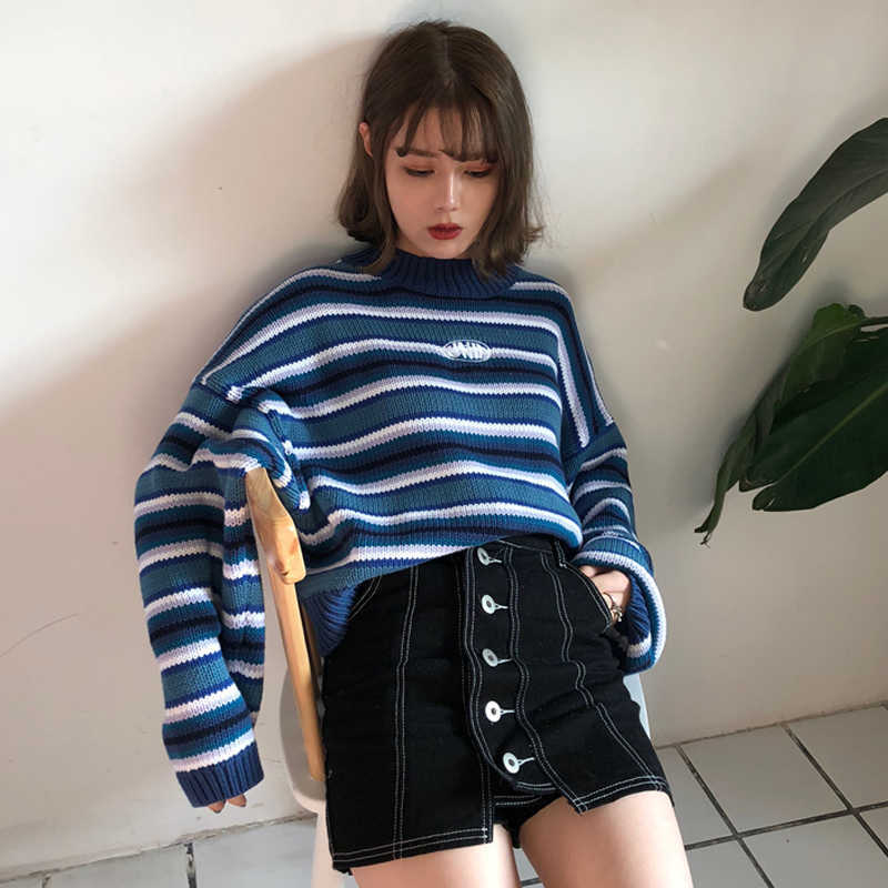 Women Autumn Casual Oversized Sweaters Harajuku O Neck Drop Shoulder Batwing Sleeve Knitted Jumper Student Loose Cute Sweater 210918