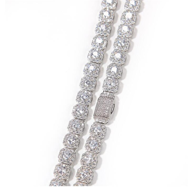 Top Sell Hip Hop Jewelry Zircon 9mm Width Necklace White Gold Fill 5A CZ Dia Gemstones Party Women Men Wedding Pendant For Lover Gift Free s