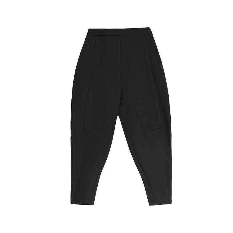 Spring Autumn Black High Waist Harem Pants Women Fashion Elastic Patchwork Loose Casual Ladies Trousers Streetwear 211115