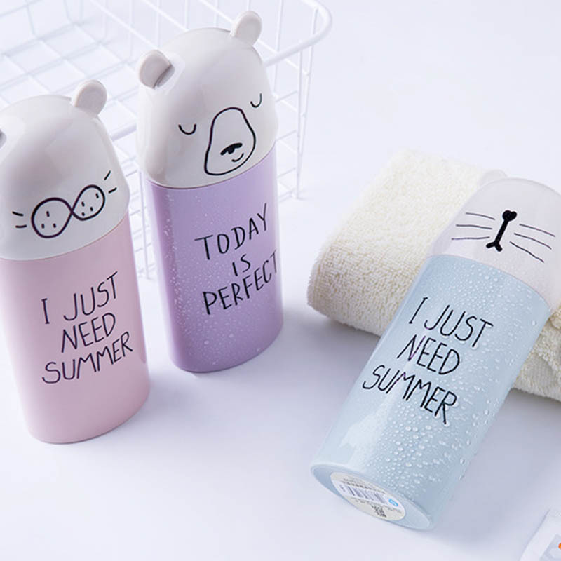 1 PC Potable Plastic Toothbrush Holder Cartoon Travel Necessary Toothpaste Storage Cup Bathroom Accessories Set Water Bottle
