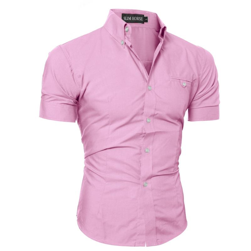Men's Style Short Sleeve Shirt Fashion Trend Slim Solid Button Down Shirts For Men Turn-down Collar Casual
