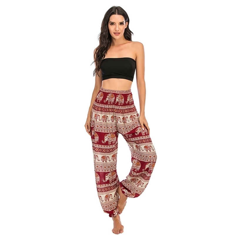 Bohemia Elephant Printing Elastici Waist Harem Pants Female Loose Casual Joggers Sweatpants Pantalones Mujer Cintura Alta 210604