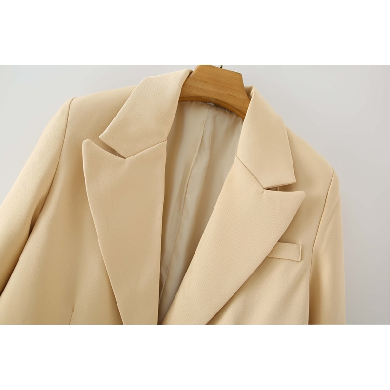 Causal Women Beige Solid Blazers Fashion Ladies Notched Collar Jackets Elegant Female Chic Single Breasted Coats 210527