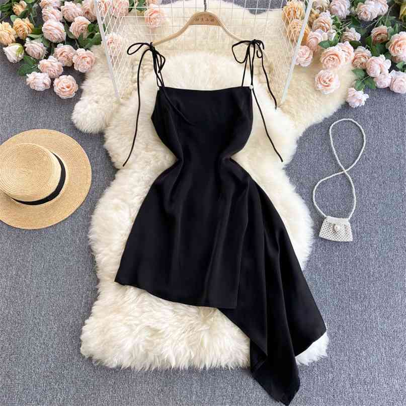 Sexy Women Black Adjustable Bow-tied Spaghetti Strap Mini Dress Summer Sleeveless High Waist A-line Irregular Club Party 210603
Sexy Women Black Adjustable Bow-tied Spaghetti Strap Mini Dress Summer Sleeveless High Waist A-line Irregular Club Party 210603