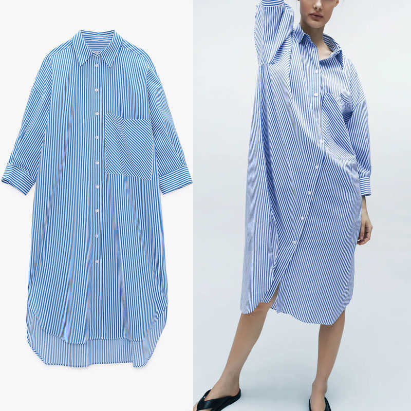 ZA Blue Striped Shirt Dress Women Long Sleeve Irregular Vintage Long Dresses Woman Fashion Side Vents Patch Pocket Vestidos 210602
ZA Blue Striped Shirt Dress Women Long Sleeve Irregular Vintage Long Dresses Woman Fashion Side Vents Patch Pocket Vestidos 210602