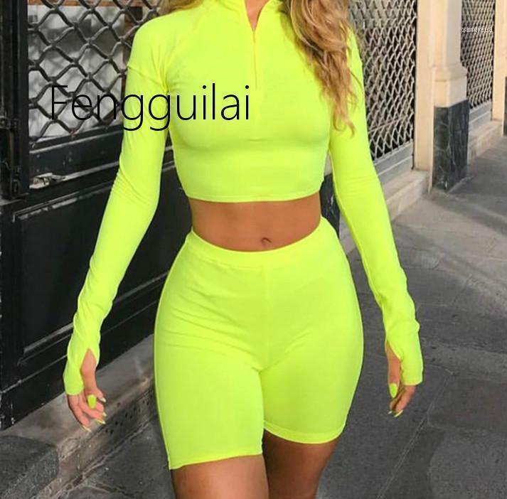 Two Piece Set Fluorescent Green Top Shorts Suit Sexy Turtleneck Long Sleeve Bodycon Sport Casual Femme Tracks Women's Tracksuits, Gray
Two Piece Set Fluorescent Green Top Shorts Suit Sexy Turtleneck Long Sleeve Bodycon Sport Casual Femme Tracks Women's Tracksuits, Gray