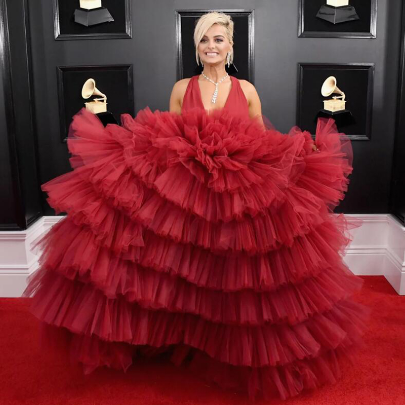 2021 Ruffle Red Kimono Women Dresses Robe for Photoshoot Extra Puffy Sleeves V Neck Prom Gowns African Cape Cloak Maternity Dress Photography
