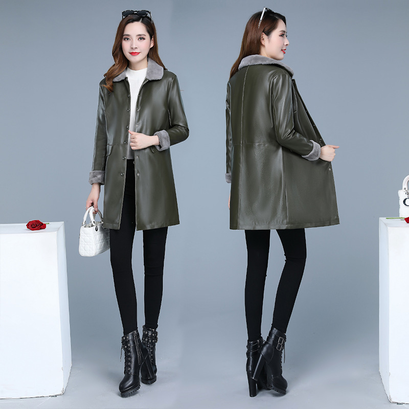 Winter Leather Jacket Women Faux Fur sheepskin Coat women's leather jacket Long Sleeve warm thick Female 210428