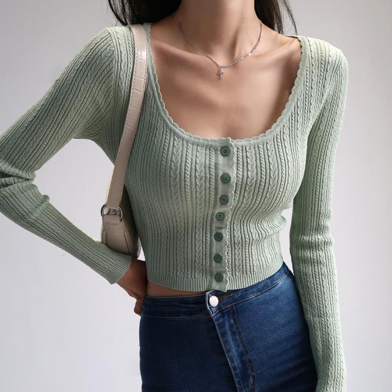 Women' Knits & Tees 2021 Fashion Korean Style Slim-fit U-neck Pit Twist Long Sleeve Simplicity Tenperament Knit Solid Cardigan A861, Green
Women' Knits & Tees 2021 Fashion Korean Style Slim-fit U-neck Pit Twist Long Sleeve Simplicity Tenperament Knit Solid Cardigan A861, Green