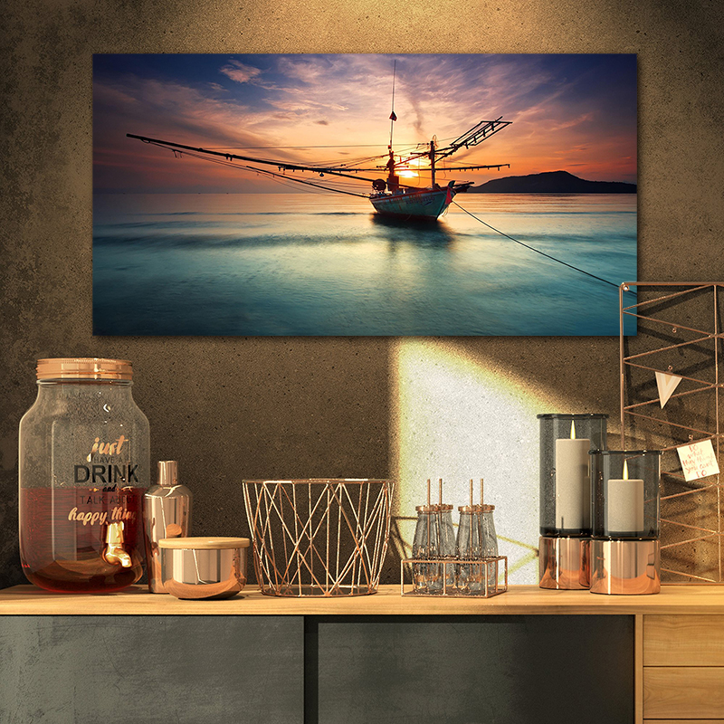 Large Size Boat Sunset Poster Landscape Canvas Painting Wall Art Pictures for Living Room Modern Home Decor Ship On Sea Scenery