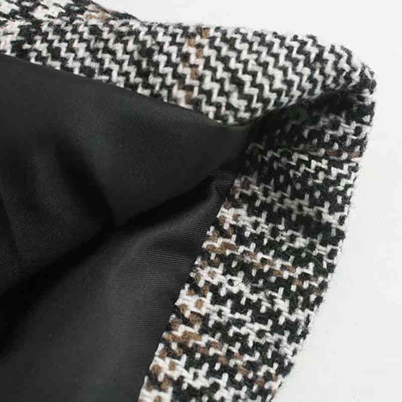 Woolen Long Coat Women Plaid Vintage Fashion Winter Warm Sleeve Slim Elegant Ladies Knee-long Outwear Jackets 210515