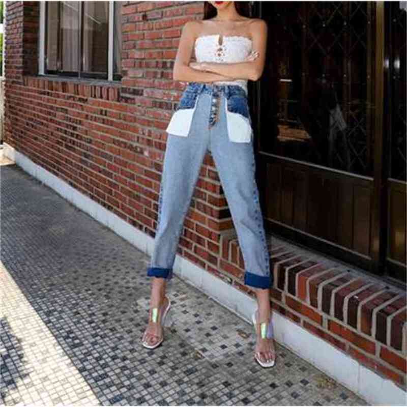 Women Jeans spring Spring Fashion High Waist Patchwork Hit Color Blue Straight Denim Pants 210520
Women Jeans spring Spring Fashion High Waist Patchwork Hit Color Blue Straight Denim Pants 210520