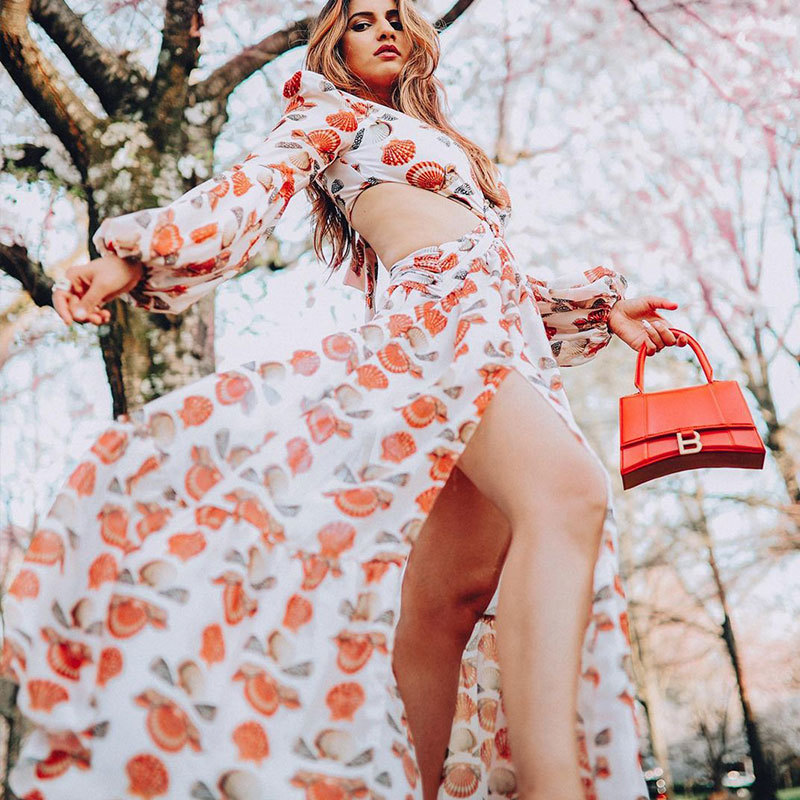 Vintage Shells Print Bikini Cover-ups Sexy Cross Open Back Long Sleeve Summer Dress Women Beach Wear Swim Suit Cover Up A889 210420