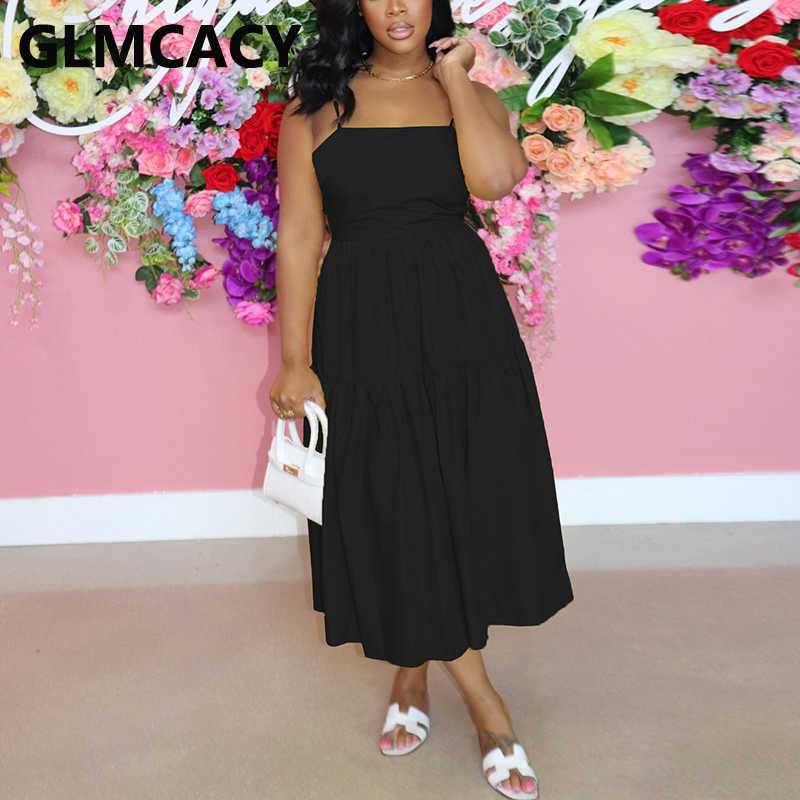 Women Spaghetti Strap Back Bow Knot Deisn Maxi Solid Dress 210702