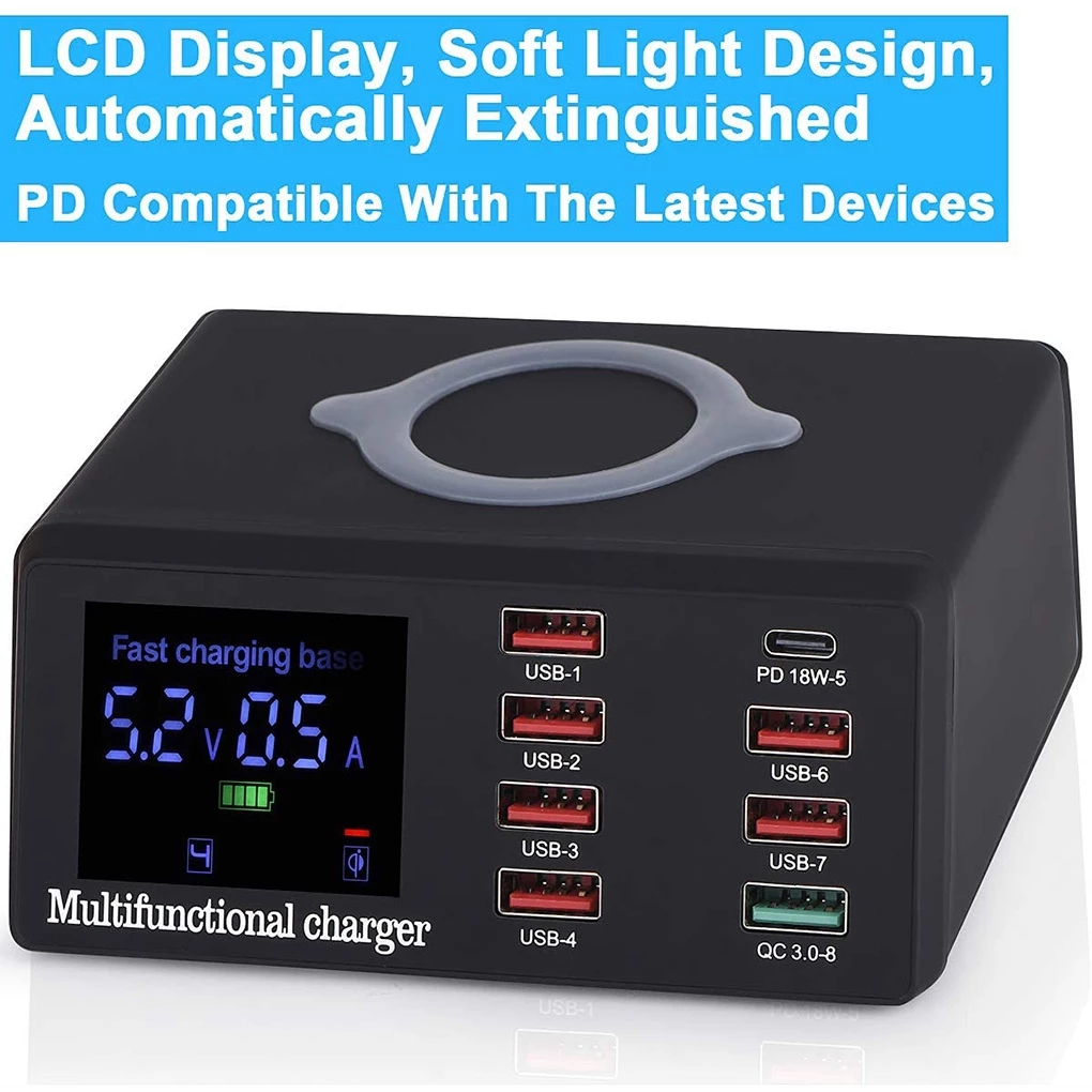 100W Multi USB Fast Charger PD Charge QC30 Adapter US EU UK Plug Wireless Quick Charging Station For Smart Phone Samsung HUAWAI821
