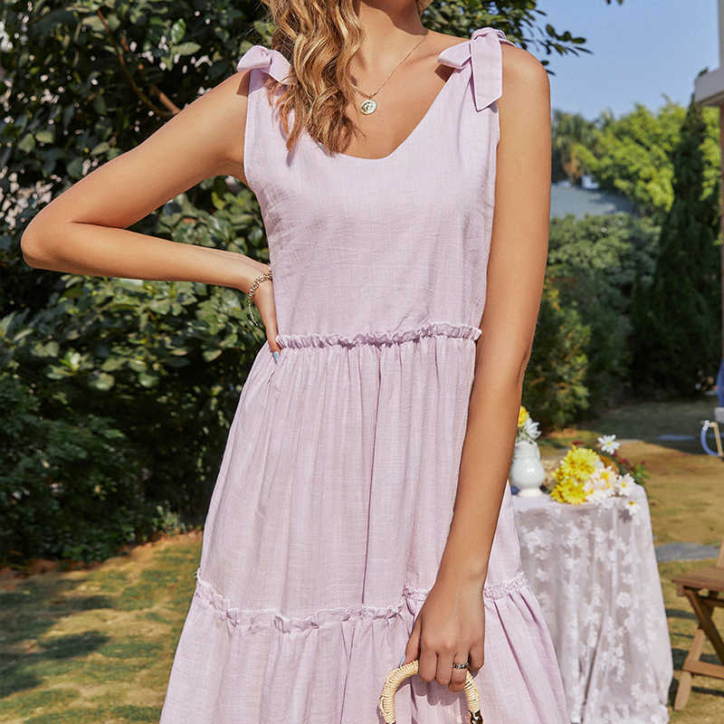 Solid Color Folds Ruffle V Neck Sleeveless Bandage Dress Women Casual Backless Elegant Simplicity Streetwear Big Swing Dresses 210608, Purple
Solid Color Folds Ruffle V Neck Sleeveless Bandage Dress Women Casual Backless Elegant Simplicity Streetwear Big Swing Dresses 210608, Purple