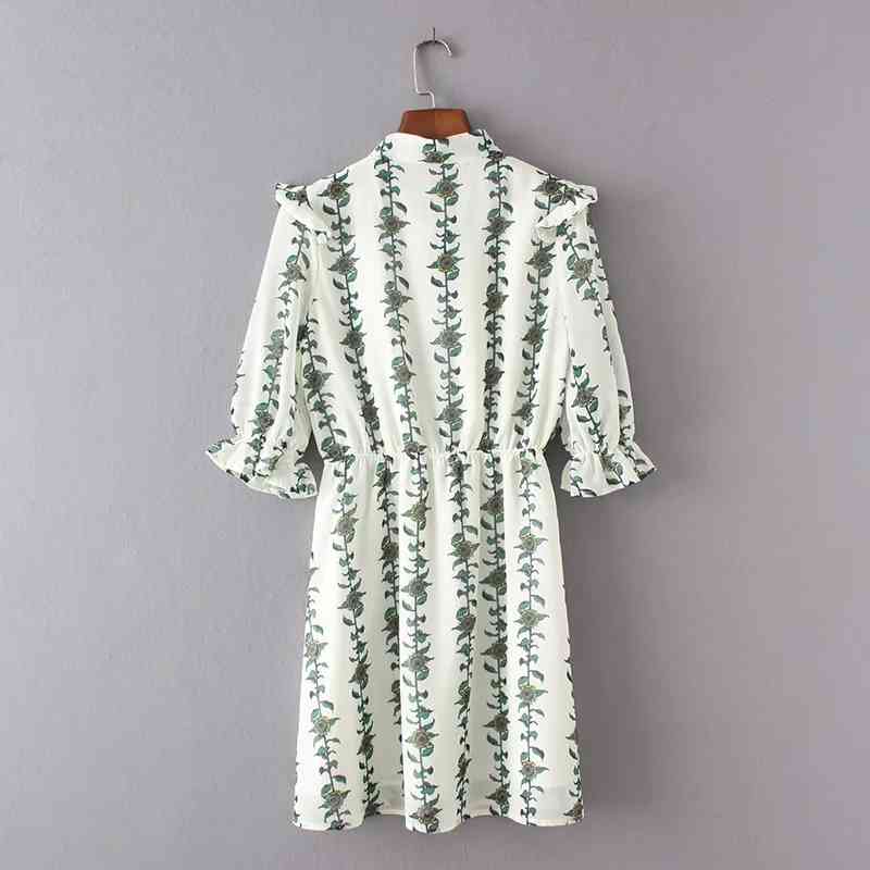 Fashion Women Pastoral Wind Printing Elegant Chiffon Mini Dresses Casual Petal Sleeve Clothing D890 210430Z
