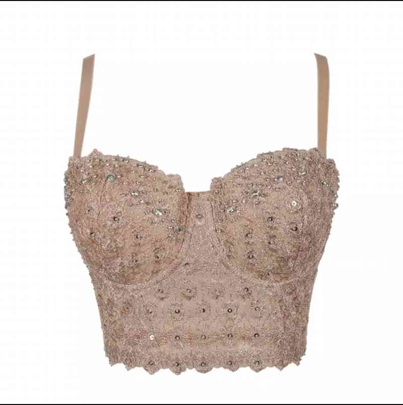 Mesh Lace Bead Bustier Pearls Diamond Push Up Night Club Bralette Women's Bra Cropped Top Vest Camis slim fashion 210421