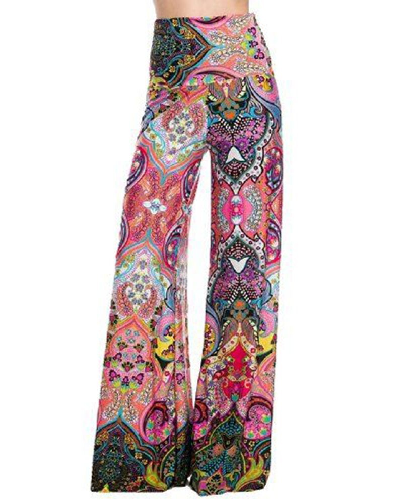 Women Pants Capris Printed Wide Leg Fashion Loose High Waist Trousers Plus Size Long Summer Beach 210524