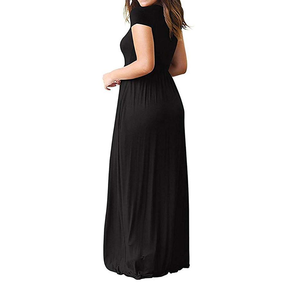 GULE Women's Short Sleeve Solid Maxi Long Dresses with Pockets 210409