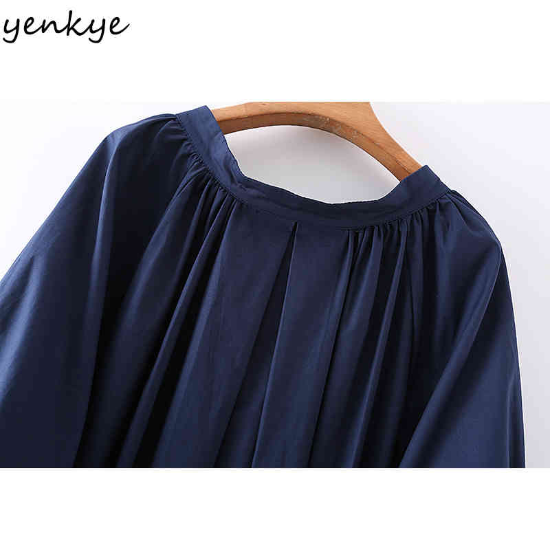 YENKYE Fashion Women Spring Vintage Solid Color Dress Female Long Sleeve V Neck Sashes Midi Casual Loose Dress Plus Size 210515
