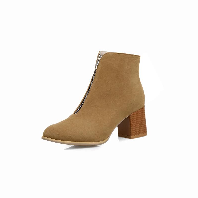 Boots Women's Leopard Print Ankle Zipper Heels Fashion Simple Large Ladies Boot Solid Color Office Comfortable Girl Shoes 2021