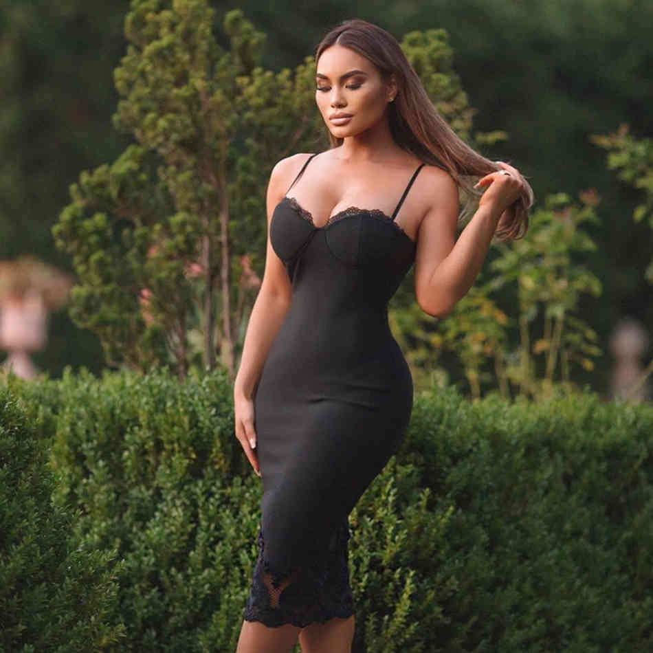 Summer Women's Bandage Dress Sexy Spaghetti Strap Lace Backless Fashion Bodycon Femme Vestidos Club Party 210423
