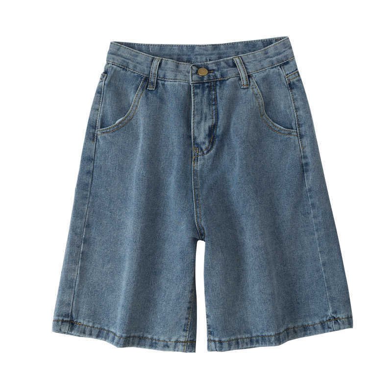 Fitaylor Summer Women High Waist Blue Wide Leg Denim Shorts Casual Female Solid Streetwear Stright Jeans Bermuda 210724
