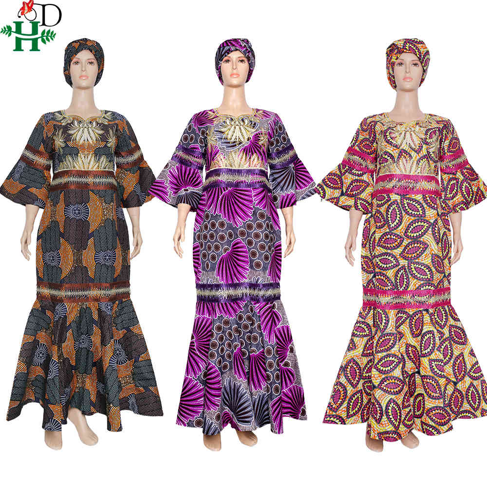 H&D Robe Wax Africain Femme Ankara Maxi Dresses Nigerian Fashion Dashiki Ladies Clothes Elegant Dress Women For Wedding Party 210408