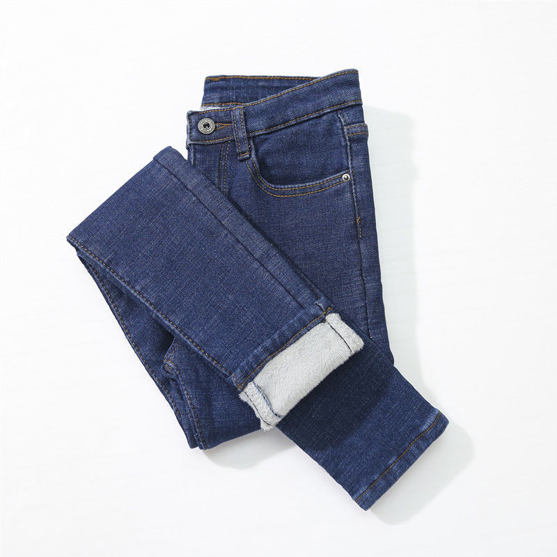 Casual Warm Female Trousers Winter Jeans Women Stretch Soft Velvet Thicken Denim Pants Skinny Plus Size 7581 50 210508