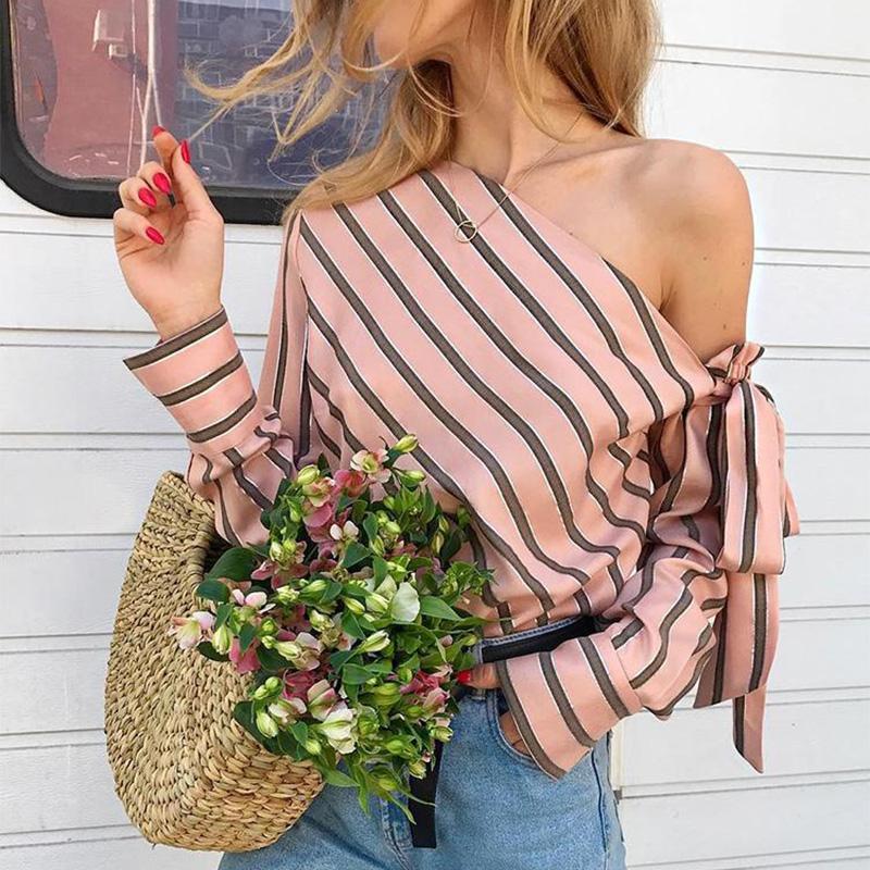 Women' Blouses & Shirts Women One Shoulder Tops Striped Long Sleeve Bow Casual Elegant Office Ladies Blouse Female Sexy Fashion 2021, Pink
Women' Blouses & Shirts Women One Shoulder Tops Striped Long Sleeve Bow Casual Elegant Office Ladies Blouse Female Sexy Fashion 2021, Pink