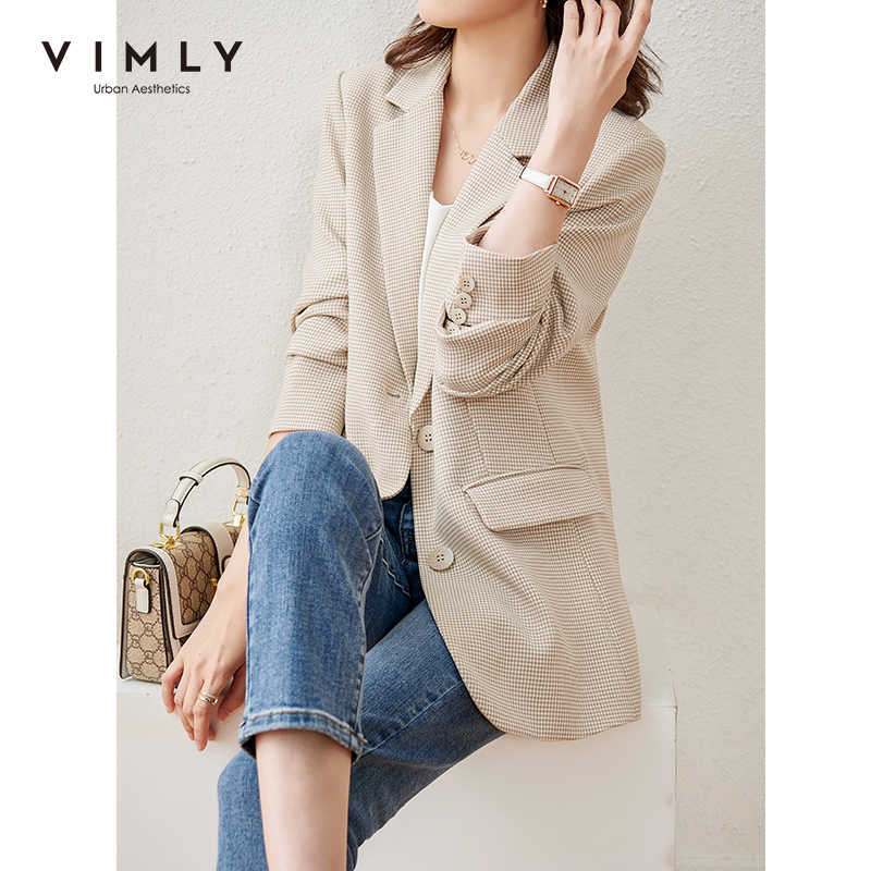 VIMLY Coat For Women Fashion Notched Single Breasted Houndstooth Blazer Office Lady Business Jackets Female Clothes F6390 210930