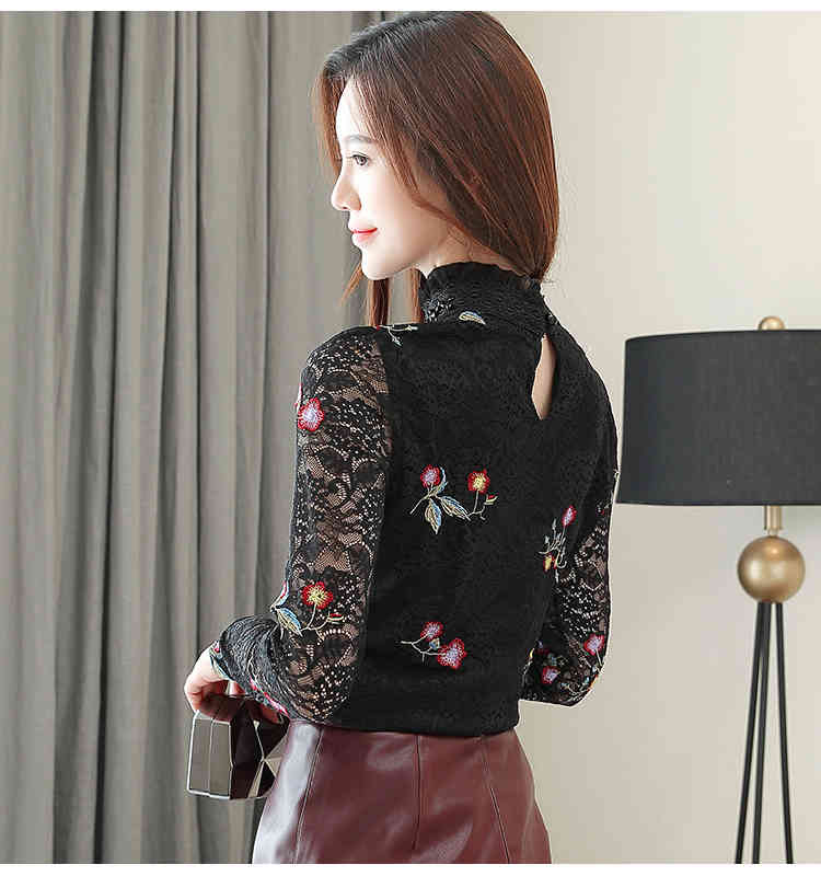 Autumn Fashion Lace Bottoming Women Shirts Slim Hollow Sexy Blouses and Tops Plus Size Female 6961 50 210510