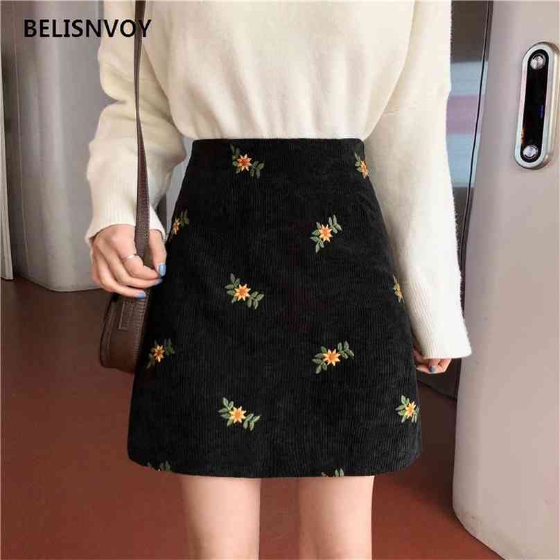 Spring Korean Style Corduroy Mini Skirt Sweet Floral Embroidery High Waist Skirts Harajuku A-line Black Elegant Female Jupe 210520
Spring Korean Style Corduroy Mini Skirt Sweet Floral Embroidery High Waist Skirts Harajuku A-line Black Elegant Female Jupe 210520