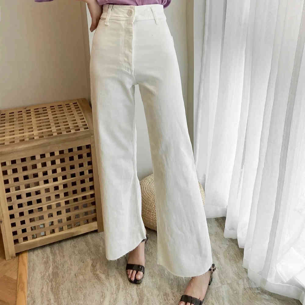 Woman High Waist Jeans Vintage Casual Zipper Loose Full Length Wide Leg Denim Pants Female Autumn Green Streetwear 210521