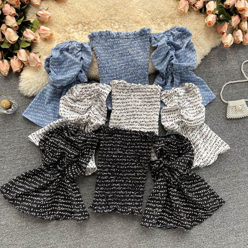 Women' Knits & Tees Slash Neck Short Flare Sleeves Sexy Letter Print Shirt Blusa Feminina Vintage Tops Blouse Clothes S397 NWJ5, Blue
Women' Knits & Tees Slash Neck Short Flare Sleeves Sexy Letter Print Shirt Blusa Feminina Vintage Tops Blouse Clothes S397 NWJ5, Blue