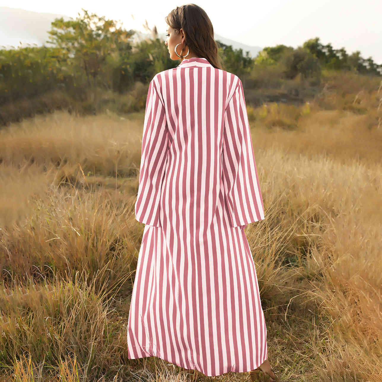 Women Dress Long Sleeve Bandage Striped Dresses Plus Size Shirt Fashion Summer Clothes 210513