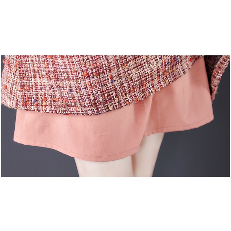 Autumn And Winter Women Vintage Tweed Woolen Red Dress Vestidos Ladies Velvet Patchwork Elegant Plaid Dresses 210520