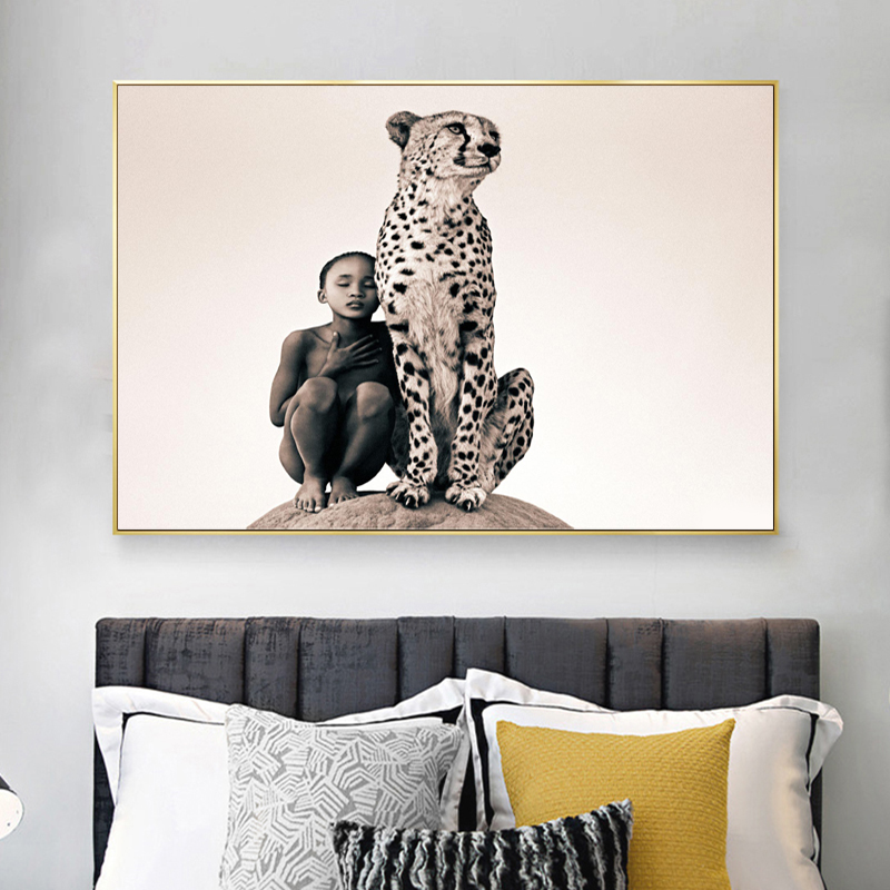 Leopard And Child PostersAnd Prints Portrait Animal Pictures For Home Wall Art For Living Room Decoration NO FRAME