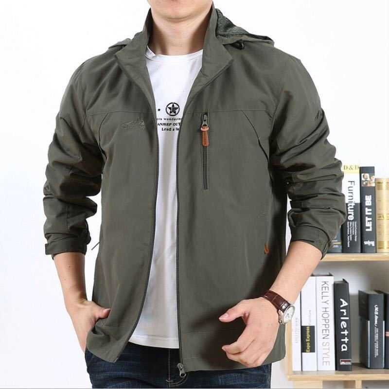 5XL 4XL Detachable cap thin Jacket Men Autumn Windbreaker Pilot Coat Army Men's Bomber Jackets Jacket Male Clothes 210818